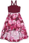 Speechless Girls' Scalloped Neck High-Low Party Dress, Wine/Floral, 16