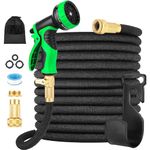 Garden Hose, Upgraded 4-Layer Latex Hose Pipe, 100FT Expandable Garden Hose with 10 Function Nozzle, 3/4" 1/2" Brass Connectors, Leak-Proof Flexible Hose Pipe for Gardening, Car Washing(Black)