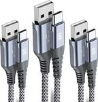 USB Type C Cable Fast Charging [3Pack,10ft+6.6ft+3.3ft],iPhone 15 Pro Max USB-A to USB-C Charger Nylon Braided Cord for Samsung Galaxy S24 S23 S21 S10 S8 Plus,Note 20 10 7,A71 A51 A32,LG,Moto-Grey