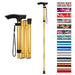 supregear Folding Cane, 5-Level Adjustable Height Walking Stick Lightweight Portable Cane Travel Cane with Wrist Strap and T Handle for Elderly Disabled Men Women, Gold