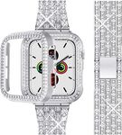 Zitel Band Compatible with Apple Watch 40mm Bling Diamond Rhinestone Strap + Case for Women Girls iWatch Series 8 | 7 | 6 | 5 | 4 | 3 | SE2 (Silver, 44mm)