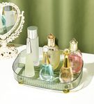 House of Quirk Acrylic Transparent Oval Decorative Tray, Vanity Tray, Bathroom Tray for Jewelry, Perfume, Coffee, Candle, Cosmetic (Green)