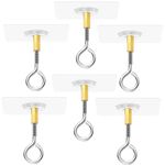 6Pack Adhesive Ceiling Hooks,Extended ceiling hooks,Stainless Steel Heavy Duty Sticky Ceiling Hooks,Transparent Waterproof Hanger,No Drill Stick on Hooks for Hanging Plants,Lanterns,Wind Chimes,Light