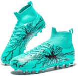 HRJR Men's Soccer Cleats Football Cleats for Unisex-Adult High-Top Spikes Shoes for Youth Big Boys Lightweight Professional Training Turf Outdoor Athletic Sneaker Black 6.5 Blue 12.5