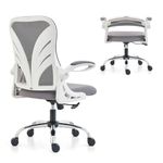 HOLLUDLE Ergonomic Office Chair with Foldable Backrest, Computer Desk Chair with Flip-up Armrests, Mesh Lumbar Support and Tilt Function Big and Tall Office Chair, White