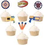 Cupcake Toppers for Dart War Party, Gun Picks Target Birthday Bullet War Cake Topper - Set of 24