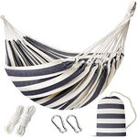 INNO STAGE Double Size Travel Hammock - Two Person Hanging Camping Bed for Patio, Backyard, Porch, Outdoor and Indoor Use - Soft Woven Cotton Fabric Hammocks with Portable Carrying Bag