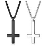 MILACOLATO 2 PCS Mens Chain Black Cross Necklace Inverted Cross Necklace Black for Men Women Stainless Steel Pendant Necklace with Chain-55+5CM Gift for Bestfriend Couple Lover