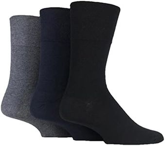 IOMI Footnurse Diabetic Gentle Grip Non-Binding Cotton Socks, 3 Pair Mens 12-14 UK / 13-15 US Bigfoot Size, Black Navy Charcoal