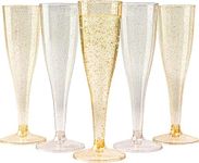 MATANA 48 Premium Plastic Champagne Flutes with Gold & Silver Glitter, 133ml - Elegant & Reusable Toasting Glasses, Cocktail Prosecco Glasses for Weddings, Birthdays, Christmas, Parties