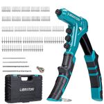 Libraton One-Handed Rivet Gun, Pop Rivet Gun Set, Professional Hand Riveter, Manual Riveting Tool with 200 Rivets for Metal, Includes 4 Drill Bits, 4 Tool-Free Interchangeable Heads, Storage Case