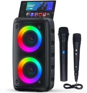 Karaoke Machine for Adults and Kids,Portable Bluetooth Speaker with 1 Wireless Microphone and 1 Wired Mic,Rechargeable Powered Dj/PA Speaker System with TF Card,AUX in,REC,TWS for Birthday Party