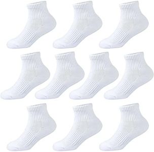 Kids Ankle Socks Boys Cushioned Athletic Short Socks Girls Cotton Quarter Socks 10-14 Years Youth Women 10 Pairs (White, L)