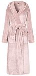 Richie House Women's Hooded Long Robe Plush Soft Warm Fleece Bathrobe Housecoat Sleepwear for Ladies RHW2823