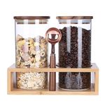 KKC Glass Tea Canisters for Loose Leaf Tea with Scoop,Sealed Glass Containers with Spoon for Matcha,Ground Coffee,Beans,Sugar,Nuts,Loose Tea Storage Jars with Airtight Wooden Lids,1150ml
