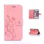 iPhone 5s SE Case,iphone 5 5s SE Wallet Case,LW-Shop for iPhone 5 5s SE PU Leather Case [Built-in Credit Card Slots] Magnetic Design Flip Folio Leather Cover Case with Flower Butterfly Pattern(Pink)