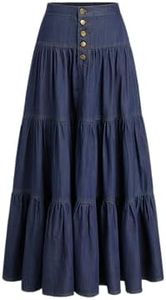 CIDER Women’s Long Jean Denim Tiered Button Down High Waisted Maxi Skirts