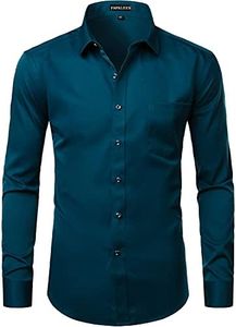 PARKLEES Men's Slim Fit Formal Long Sleeve Casual Business Party Dress Shirts with Chest Pocket, Teal, M