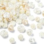 Stiesy 200 Pcs Champagne Gold & Pearl White Rose Beads Bulk ABS Plastic Assorted Flower Loose Beads Aesthetic Beads for Bracelet Necklace Earring Making