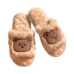 Judee Winter Warm Indoor Slippers, Heart Cute Bear Cotton Slippers, Cartoon Plush Slippers, Flat Cartoon Slides Shoes Slippers for Student, Home, Men and Women (Beige, 7)