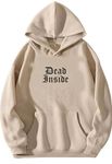 BE SAVAGE Unisex Dead Inside Unique White Full Sleeves Stylish Kangaroo Pocket Cotton Drop Shoulder Loose Hooded Neck Hoodies For Men Women Beige, L