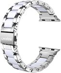 Wearlizer Silver Compatible with Apple Watch Band 38/40/41/42mm, Fashion Womens Men Stainless Steel Strap White Resin Wristband Replacement Metal iWatch Series 11 10 9 8 7 6 5 4 3 SE/Ultra 3 2 1