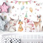 WandSticker4U® - Watercolour Wall Sticker Jungle Party (112 x 76 cm) I Baby Wall Sticker Forest Animals Unicorn Elephant Fox Deer I Wall Sticker Children's Room Girls & Boys Decoration