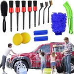 BELLOX 15 PCS Car Detailing Brush Set, Exterior Interior Car Detail Kit Auto Cleaning Brush for Wheels,Leather(Detail Brushes, Wheel Brush, Wash Mitt,Vent Brush,Wax Applicator Pads,Towels,WireBrushs)