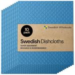 Swedish Wholesale Swedish Dish Cloth - Reusable, Eco-Friendly, Quick-Dry Hand Cleaning Cloth for Kitchen, Bathroom and Counters - No Odor Cellulose Sponge Cloths - Pack of 10 (Blue)