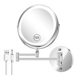 AusDaur 8” Lighted Wall Mounted Makeup Mirror 1x/10x Magnifying Vanity Mirror with Lights Rechargeable LED 3 Color Adjustable Brightness Bathroom Mirror Touch Switch 360°Rotating Shaving Mirror