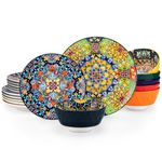 vancasso Dinner Sets for 6 People, Simi Dinnerware Dish Set Artisanal Pieces with 10.5in Dinner Plate, 8.5in Dessert Plate and 950ml Cereal Bowl, Boho Colourful Tableware