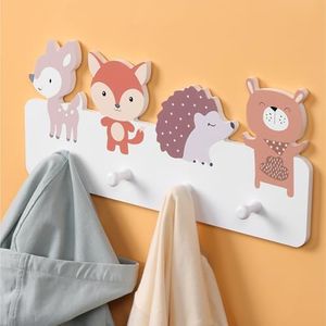 Navaris Attaccapanni da Muro 4x Ganci - Appendiabiti da Muro per Cameretta Bambini - Attaccapanni da Parete in Legno con Animali - Appendi Abiti per Muro