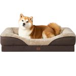 EHEYCIGA Memory Foam Dog Beds Large, Orthopedic Dog Beds Sofa with Sides and Waterproof Liner, Pet Couch with Washable Removable Cover and Non-Slip Bottom, 91x68x17cm, Brown