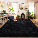 Amearea Premium Soft Fluffy Rug Modern Shag Carpet, 5.3x7.5 Feet, Fuzzy Plush Rugs for Living Room Bedroom Kids Room Home Decor, Nursery Non Slip Indoor Shaggy Carpets, Black