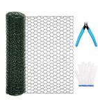 Atoke Chicken Wire 40cmx3M | 25mm Holes with Cutting Plier Gloves,Galvanized Hexagonal Wire Mesh Fencing for Crafts Garden Poultry,Metal Hardware Cloth Netting for Chicken Dog Rabbit