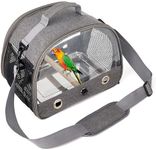 Bird & Small Pet Travel Carrier with Shoulder Strap,Parrot Cage with Standing Perch,Small Animal Bag with Metal Tray for Guinea Pig Rat (Grey)