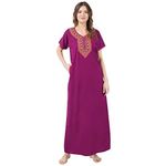 KOI SLEEPWEAR lissybissy Cotton Resham Embroidery Nighty Night Gown Maxi for Women A line (Free Size, Purple)