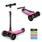 besrey Kids Scooter - Big Wheels Foldable Kick Scooter with Flashing LED Lights for Boys Girls, 4 Levels Height Adjustable Scooter, 3 Wheel Scooter for Kids Ages 2-8 with Safe Lean to Steer Design