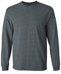 Joe's USA Men's Long Sleeve Heavy Cotton Crew Neck Tees in 29 Colors: S-5XL, Dark Heather, Large