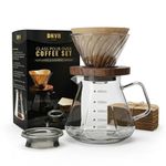 DNVB SHOP Glass Pour Over Coffee Maker Set - 600ml Geometric Carafe with Walnut Base, Swirl Glass Coffee Dripper & Paper Filters. Thermal-Shock Proof, Food-Safe Drip Coffee Kit for Home Barista