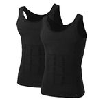 TOPTIE Men's 2 Pack Slimming Body Shaper Vest Compression Shirt Sleeveless Shapewear Workout Tank