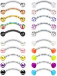 Mayhoop 16G Surgical Steel Daith Rook Earring 8mm 10mm Curved Barbell Eyebrow Rings Piercing Jewelry for Women Men 20Pcs