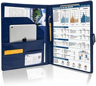 GraduatePro Leather Business Padfolio Notebook with Letter Size Clipboard, A4 Magnetic Portfolio Binder & Organizer Folder, Interview/Resume Document Organizer with Sleeve Holder Navy