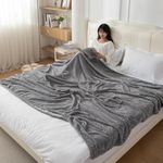 HOKIPO 220 GSM Flannel AC Throw Blanket Double Bed Queen, 200x230 cm / 6.5x7.5 feet, Grey (AR-5259-GRY)