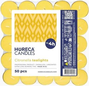 Horeca Candles - Velas de Té con Citronela - Lote de 50 Velas Perfumadas - Duración de Combustión 4 Horas - Amarillas - Candelitas Para Exteriores, Balcón, Picnic, Camping