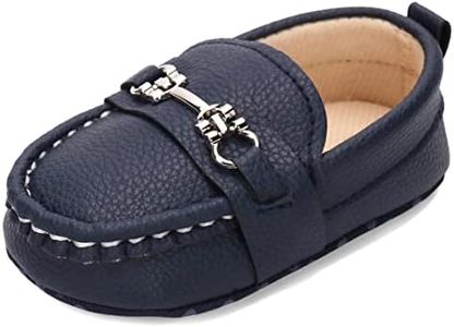 QIETION Baby Boys Girls Oxford Shoes PU Leather Soft Sole Sneakers Anti-Slip Toddler Ankle Boots Infant Walking Shoes, V200-dark Blue, 0-6 Months Narrow Infant