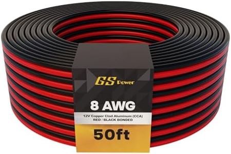 GS Power 8 AWG (American Wire Gauge) Copper Clad Aluminum Zip Cord Cable for Car Audio Radio Amplifier Remote Battery 12 Volt Automotive Wiring, 50 ft Red & Black Bonded