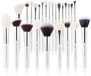 Jessup Brand 25pcs Professional Makeup Brush Set Beauty Cosmetic Foundation Powder Blush Blending Eyeshadow Concealer Highlighter Natural-Synthetic Hair Brushes (Peal White/Silver)