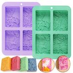 Moukiween Flower Soap Molds Silicone-2PCS 4 Cavities Rectangle Soap Mold 3oz,Flower Shapes Silicone Molds for Soap Bath Bombs Shower Steamer Lotion Bars