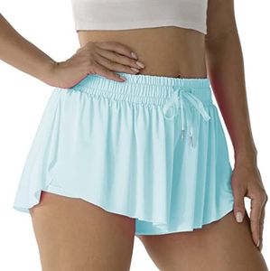 Flowy Athletic Shorts for Women Running Tennis Butterfly Shorts Girls 2-in-1 Double Layer Quick-Drying Comfy Shorts (Small, Ice-Snow Blue)